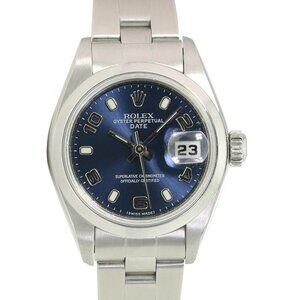 ROLEX DATEJUST BLUE INDEX-ARABIC DIAL STAINLESS STEEL DOME OYSTER WATCH 69160